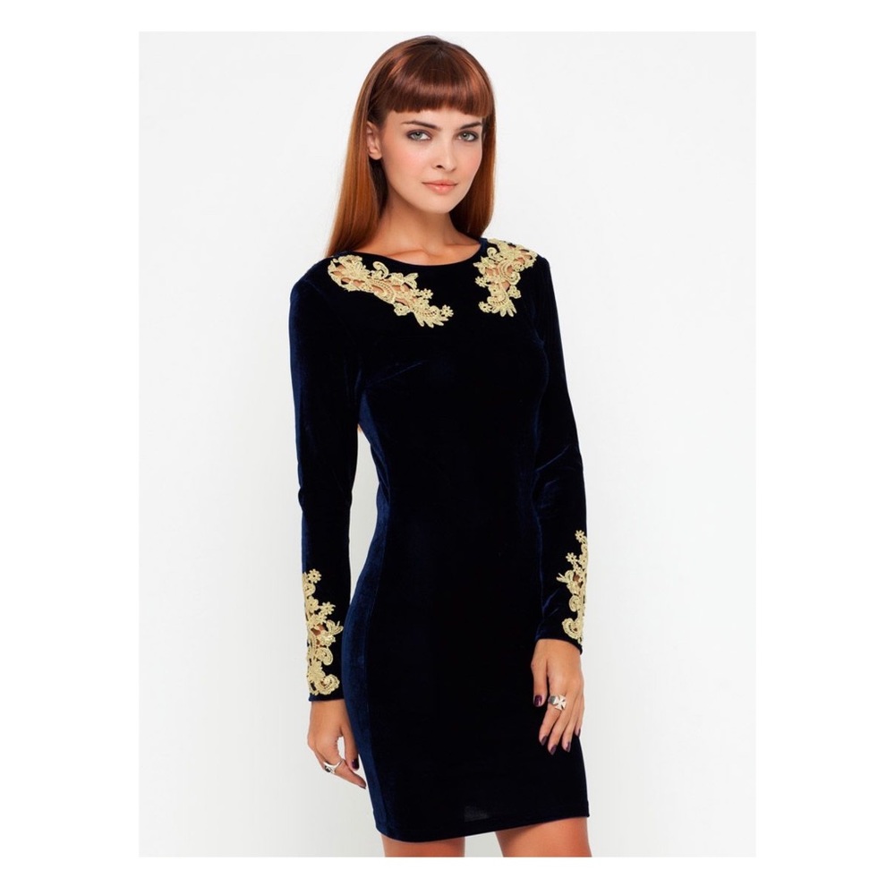 Motel Rocks - Gina Velvet Dress in Midnight Blue
